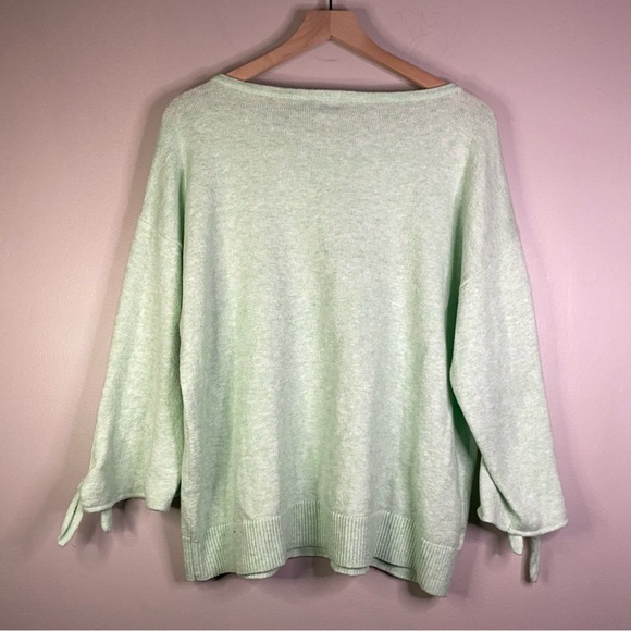 Loft mint green 3/4 tie sleeves XL cotton blend sweater - Picture 2 of 4